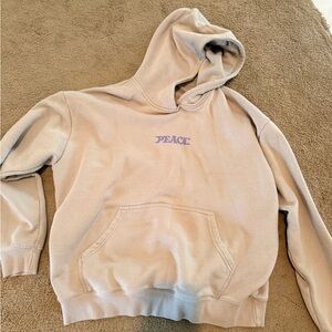 Beige 'PEACE' Graphic Hoodie